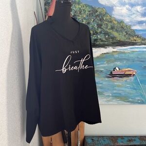 “JUST BREATHE “,Advice Tunic-Pull-On w/Petite Collar, Black/White, Size M/L